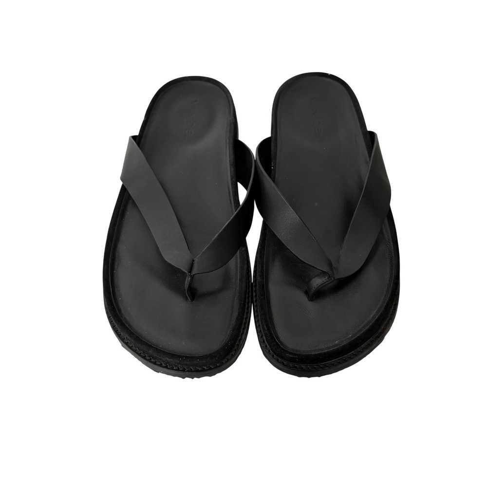Vince Leather Flip Flop Sandals Mens 10 Black Thong Slides V0696L1